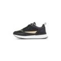 Plateausneaker TOMMY HILFIGER "MONOGRAM RUNNER" Gr. 36, goldfarben (schwarz-goldfarben) Damen Schuhe Freizeitschuh, Halbschuh, Schnürschuh mit TH-Monogramm