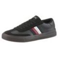 Sneaker TOMMY HILFIGER "TH CUPSET TERRACE", Herren, Gr. 41, schwarz, Leder, Veloursleder, kontrastfarbene Details, sportlich, Schuhe, Freizeitschuh, Halbschuh, Schnürschuh mit seitlichen Streifen