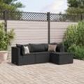 4-tlg. Garten-Lounge-Set mit Kissen Schwarz Poly Rattan