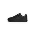 Plateausneaker TOMMY HILFIGER "ESSENTIAL VULC SNEAKER MONOGRAM" Gr. 35, schwarz, Damen, Leder, Lederimitat, unifarben, Schuhe, Freizeitschuh, Halbschuh, Schnürschuh mit Monogramm