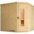 WEKA Sauna "Element-Ecksauna VARBERG 3" Saunen vorgefertigte Elemente, isolierte Holztür Gr. Saunaofen, externe Steuerung, 7,5 kW, beige (natur)