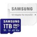 SAMSUNG Speicherkarte "PRO Plus MB-MD1T0S microSDXC 1TB + SD-Adapter" Speicherkarten Gr. 1000 GB, blau (blau, weiß)