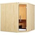 WEKA Sauna "Element-Ecksauna VARBERG 3" Saunen vorgefertigte Elemente, moderne Ganzglastür Gr. Saunaofen, integrierte Steuerung, 9 kW, beige (natur)