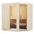 Sauna WEKA "Element-Ecksauna VARBERG 1", weiß, Bio-Ofen, externe Steuerung, 4,5 kW, Saunen, vorgefertigte Elemente, Fensterelement, moderne Ganzglastür