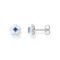 Paar Ohrstecker THOMAS SABO "Blume mit blauem Stein, H2269-496-1" Ohrringe Gr. Silber 925 (Sterlingsilber), bunt (silberfarben-blau + blau) Damen mit Glas-Keramik Stein