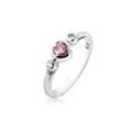 Fingerring NENALINA "Bandring Herz Cubic Zirkonia Edelstein 925 Silber" Gr. 52, silber (silber, pink), Fingerringe, Damen, 52mm,mit Steinen, Silber 925 (Sterlingsilber), 2mm