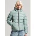 Steppjacke SUPERDRY "HOODED SPIRIT SPORTS PUFFER", Damen, Gr. L, grün (light jade grün), Web, Steppware, Obermaterial: 100% Polyester, unifarben, casual, Langarm, Jacken, aus wasserabweisendem Material