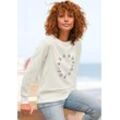 ELBSAND Sweatshirt beige Gr. L (40) für Damen. Rundhals und Logodruck. Figurumspielend