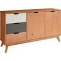 Sideboard INTER-FURN "Scandik", braun (honigfarben lackiert, weiß, grau), B:140cm H:79cm T:40cm, Massivholz, Sideboards, Kommode, praktisch und aus massiver Kiefer, Breite 140 cm