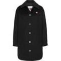 Kurzmantel TOMMY JEANS "TJW WOOL COAT EXT", Damen, Gr. L (40), schwarz, Web, Obermaterial: 80% Polyester, 20% Wolle. Futter: 100% Polyester. Wattierung: 100% Polyester, unifarben, casual, relaxed fit kurz, Langarm 1-Knopf-Manschette, Mäntel, mit Logostickerei