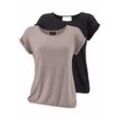 Kurzarmshirt LASCANA "mit modischem Cut-Out", Damen, Gr. 32/34, grau (taupe, gemustert, schwarz), Single Jersey, Obermaterial: 95% Viskose (LENZING ECOVERO), 5% Elasthan, unifarben, gemustert, casual, bequem normal, Rundhals, Kurzarm, Shirts, aus weichem Viskose-Stretch, Topseller