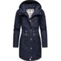 Parka RAGWEAR "Canny", Damen, Gr. S (36), blau (marine), 65% Polyester, 35% Baumwolle, modisch, figurumspielend Po-bedeckend, Langarm mit Knöpfen normaler Saum mit Druckknopf,verstellbar, Jacken, stylische Übergangsjacke mit großer Kapuze