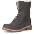 Winterboots TAMARIS, Damen, Gr. 38, grau (anthrazit), Nubukleder, Veloursleder, unifarben, casual, Schuhe, Blockabsatz, Winterstiefelette, Schnürboots mit DUO-TEX-Ausstattung