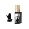 holz4home® 6-tlg. Kaminbesteck Schwarz mit Holzgriff inkl. Ofenhandschuh