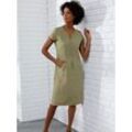 Sommerkleid CREATION L PREMIUM "Leinen-Kleid", Damen, Gr. 38, Normalgrößen, grün (khaki), Web, 100% Leinen, unifarben, knielang, Rundhals, Kurzarm, Kleider