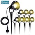 8X led Gartenstrahler Gartenleuchte Warmweiss led Gartenbeleuchtung IP65 4W GU10 Mit Erdspiess Stecker Aussen Wiese fürAussen,Garten,Wiese