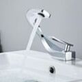 Sjqka - Badezimmer-Wasserhahn, eleganter Design-Waschtischmischer, Einloch-Wasserhahn, Messing (Chrom)