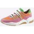 Sneaker HEINE, Damen, Gr. 38, bunt (orange, bunt), Leder, Rindsleder, Veloursleder, modisch, Schuhe