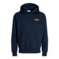 Kapuzensweatshirt "JJOLIVE SWEAT HOOD PLS", Herren, Gr. 5XL, blau (navy blazer print:jack, jones), angeraute Sweatware, Obermaterial: 60% Baumwolle, 40% Polyester, JACK & JONES PLUSSIZE, bedruckt, modisch, normal, Rundhals, Langarm Rippbündchen, Sweatshirts