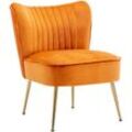 Samt Sessel Wohnzimmer moderner Loungesessel Geplosterter Ohrensessel mit goldenen Metallbeine für Schlafzimmer, Orange