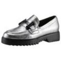 Loafer GABOR "Florenz", Damen, Gr. 41, silber (silberfarben), Kalbsleder, metallic, modisch, Schuhe, Blockabsatz, Slipper, Halbschuh, Schlupfschuh in Weite G (=weit)