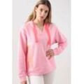 Sweatshirt ZWILLINGSHERZ "Smile", Damen, Gr. L/XL, rosa, Sweatware, Obermaterial: 50% Baumwolle, 50% Polyester, unifarben, casual, normal, V-Ausschnitt, Langarm, Sweatshirts, mit breiten Bändern, V-Ausschnitt und Details in neonfarben