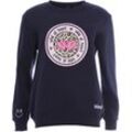 Sweatshirt ZWILLINGSHERZ Gr. L/XL, blau (navy), Damen, Obermaterial: 50% Baumwolle, 50% Polyester, bedruckt, Sweatshirts, mit "Wild at Heart"- Druck und gestickten Details