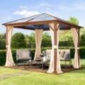 3x3 m Hardtop Gartenpavillon, inkl. 4 Seitenteile, champagnerfarben - (301345)