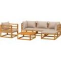 Vidaxl - 6-tlg. Garten-Lounge-Set mit Taupe Kissen Massivholz