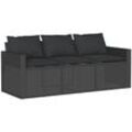 Gartensofa mit Kissen 3-Sitzer Schwarz Poly Rattan Vidaxl