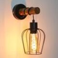 Wandleuchte innen Holz Wandlampe Vintage Retro mit Schalter Industrial Design E27 Wandstrahler Schwarz mit 1 Flammig aus Metall Wandspot für