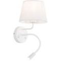 Wandlampe Metall Stoff E27 Flexarm 50 cm hoch mit Schalter Weiß Modern Wandleuchte