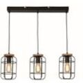 Licht-erlebnisse - Pendelleuchte Metall E27 h: max. 130 cm Schwarz Natur 3-flammig länglich Retro Design Käfig Schirm