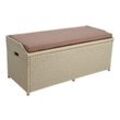 Polyrattan Gartenbank Sitzbank mit Auflagenbox Kissenbox Rattan Bank Kissentruhe Beige