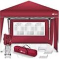 Pavillon 3x3m wasserdicht Rot - mit 2 Seitenteilen Pop-Up Faltpavillon höhenverstellbar Gartenzelt uv Schutz 50+ Partyzelt mit Tasche für Garten