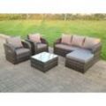 Fimous - Lounge Gartenmöbel Set 6-Sitzer Polyrattan Gartensofa Sitzgruppe mit Kissen, Hocker, Couchtisch für Garten, Terrasse und Balkon