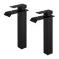 Ubeegol - 2 x Badarmatur Schwarz Waschbecken Armatur Mischbatterie Bad mit Wasserfallform Einhandmischer Waschtischarmatur Schwarzer Wasserhahn fürs