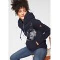 Sweater RAGWEAR "GRIPY BUTTON WORLD O" Gr. S (36), blau (navy) Damen Sweatshirts Kapuzensweatshirt mit Statement-Front-Print