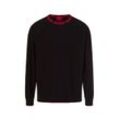 HUGO Strickpullover Herren Baumwolle gemustert, schwarz