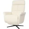 Relaxsessel HHG 378, Design Fernsehsessel TV-Sessel Liegesessel, Liegefunktion drehbar, Voll-Leder creme-weiß