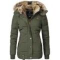 Winterjacke MARIKOO "Nekoo", Damen, Gr. XXL (44), grün, Oberstoff: 100% Polyester, Futter: 100% Polyester, Wattierung: 100% Polyester, Ärmelfutter: 100% Polyester, Kunstpelz: 90% Polyacryl, 10% Polyester, modisch, tailliert hüftbedeckend, Langarm Ärmel ohne Ärmelschlitz Rippstrickbündchen, Jacken, stylische Damen Steppjacke mit großer Kapuze