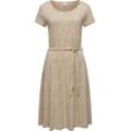 Shirtkleid RAGWEAR "Olina Dress Organic", Damen, Gr. L (40), Normalgrößen, beige (sand), 50% Baumwolle (bio), 50% Lyocell, feminin, tailliert knieumspielend, Rundhals, Kurzarm weit Umschlagbund, Kleider, nachhaltiges Sommerkleid mit Print und Gürtel