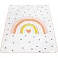 Kinderteppich PACO HOME "Chicos 552", beige, B:155cm H:2mm L:230cm, Polyester, Teppiche, Flachgewebe, niedlich, Kinder Design, Motiv Regenbogen, Pastell-Farben