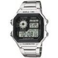 Chronograph CASIO TIMELESS COLLECTION "AE-1200WHD-1AVEF", silber (silberfarben), Armbanduhren, Herren, Quarzuhr, Armbanduhr, Herrenuhr, digital, Stoppfunktion, Weltzeit