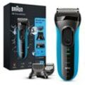 Elektrorasierer BRAUN "Series 3 Shave&Style 3010BT", schwarz (schwarz, blau), Elektrorasierer, Wet&Dry, 30 Minuten Akkulaufzeit