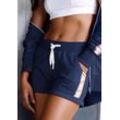 Shorts H.I.S, Damen, Gr. 40/42, N-Gr, blau (marine), Sweatware, Obermaterial: 77% Baumwolle, 20% Polyester, 3% Elasthan, unifarben mit Farbeinsätzen, Basic, bequem kurz, Hosen, mit seitlichen Tapestreifen