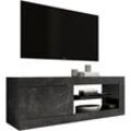 Lowboard INOSIGN "Basic Breite 140 cm, TV-Board 1 Tür, 2 offene Fächer (Glasboden)", grau (marmor anthrazit), Sideboards, B/H/T: 140cm x 56cm x 43cm, FSC-zertifizierter Holzwerkstoff, Glas TV-Kommode, Metallgriff, moderne Rahmenoptik, Farbauswahl