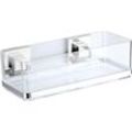 Duschablage WENKO "Vacuum-Loc Quadro", silber (glänzend, loc: chrom, ablage: transparent), B:14cm H:8,5cm T:25,5cm, Edelstahl, ABS-Kunststoff, Polystyrol, Regale, 1 Ablage