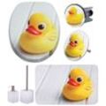 Badaccessoire-Set SANILO "Ente" Badaccessoires-Sets gelb (weiß, gelb) bestehend aus WC-Sitz, Badteppich, Stöpsel, Seifenspender, WC-Bürste