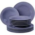 Tafelservice SELTMANN WEIDEN "Geschirr-Set, 12 Teile, Beat", blau (blau, lila), 12 tlg., Porzellan, Geschirr-Sets, mit Relief, Made in Germany